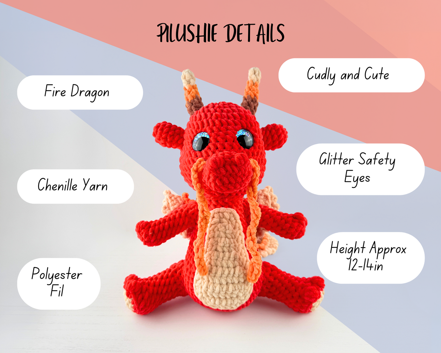 Ignis Fire Dragon Plush | Red Crochet Amigurumi Plushie | Cute Handmade Gift