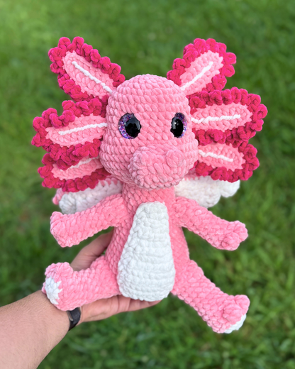 Rosalotl Axolotl Dragon Plush | Pink Crochet Amigurumi Plushie | Cute Handmade Gift