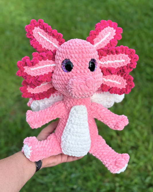 Rosalotl Axolotl Dragon Plush | Pink Crochet Amigurumi Plushie | Cute Handmade Gift