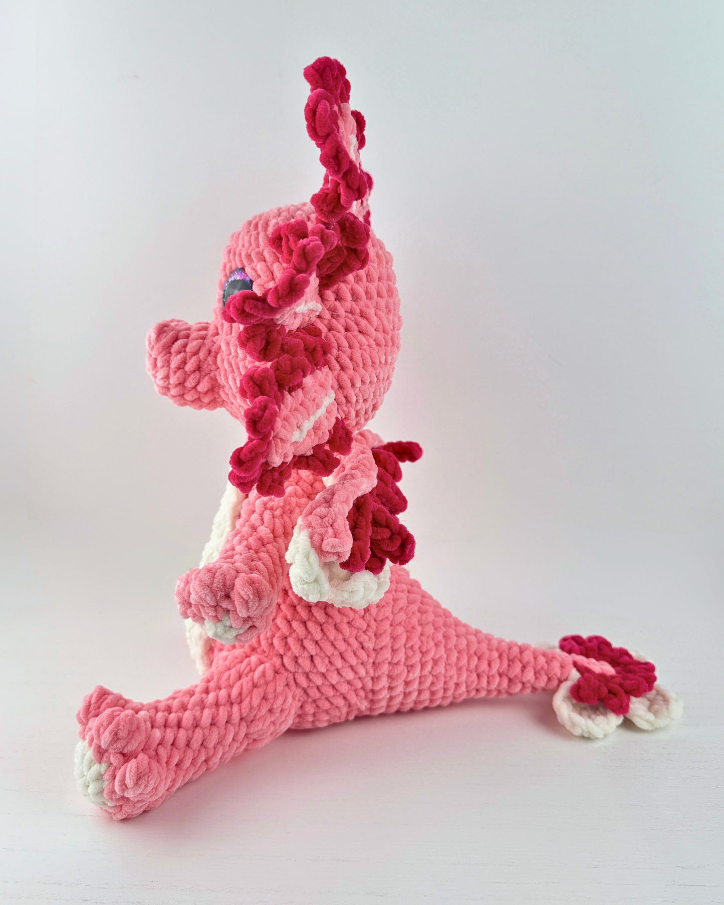 Rosalotl Axolotl Dragon Plush | Pink Crochet Amigurumi Plushie | Cute Handmade Gift