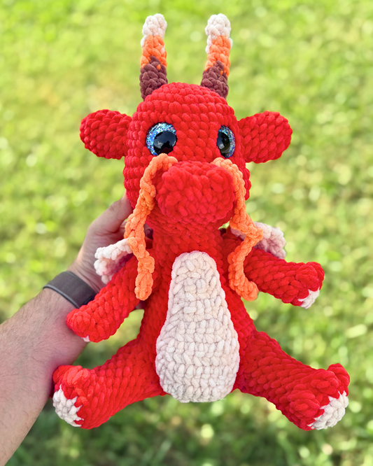 Ignis Fire Dragon Plush | Red Crochet Amigurumi Plushie | Cute Handmade Gift