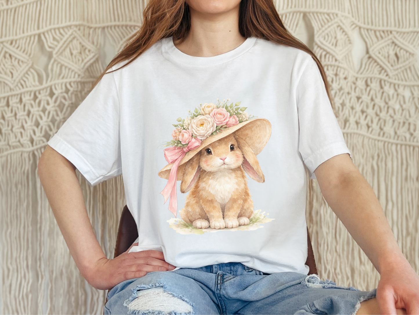 Floral Sun Hat Bunny Shirt | Cottagecore Southern Garden Tea Party Graphic Tee