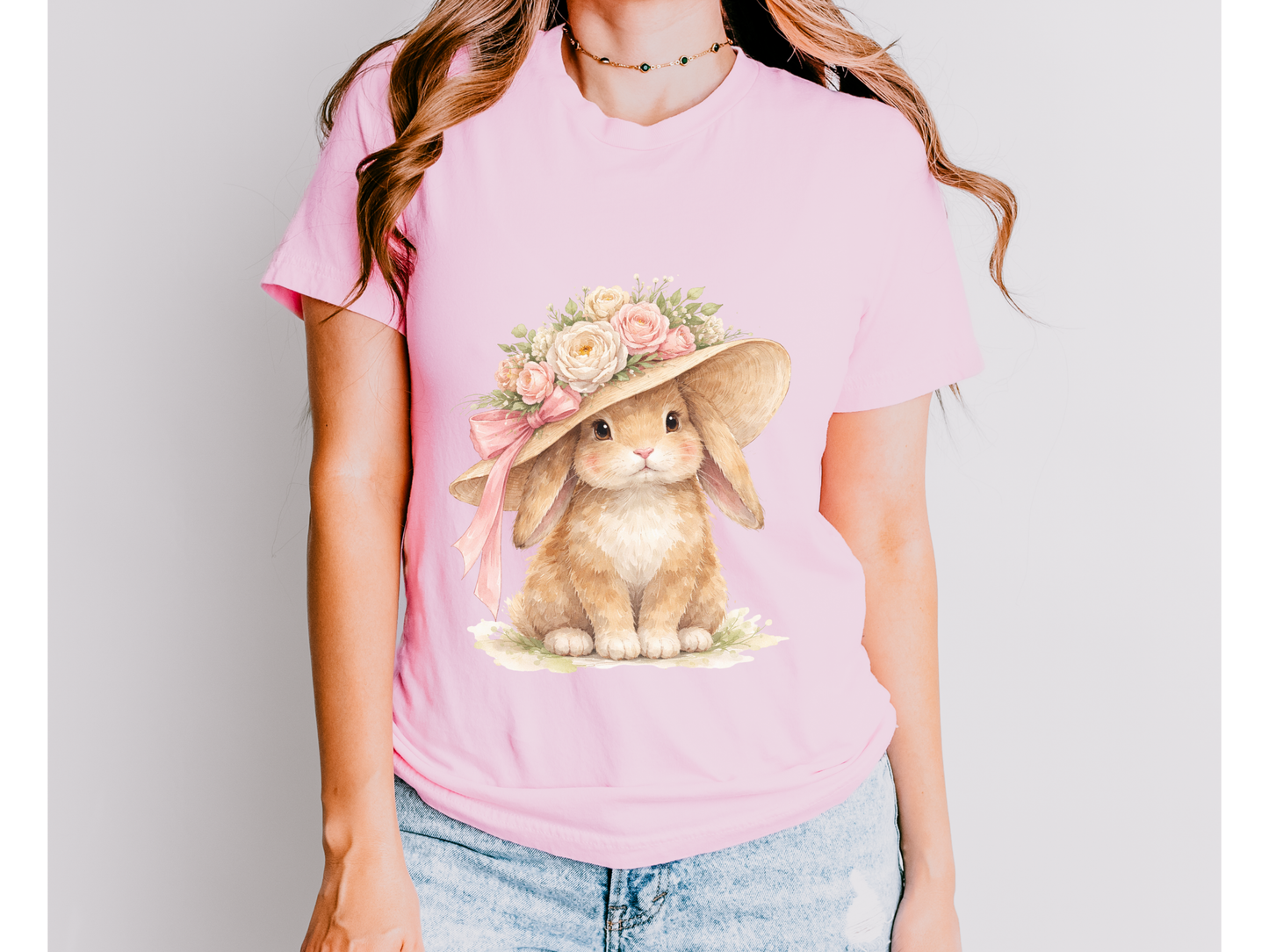 Floral Sun Hat Bunny Shirt | Cottagecore Southern Garden Tea Party Graphic Tee