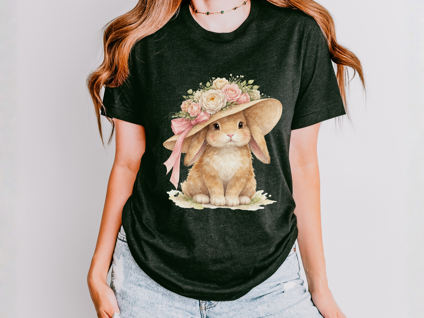 Floral Sun Hat Bunny Shirt | Cottagecore Southern Garden Tea Party Graphic Tee