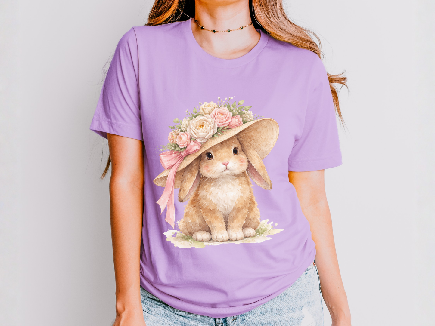 Floral Sun Hat Bunny Shirt | Cottagecore Southern Garden Tea Party Graphic Tee