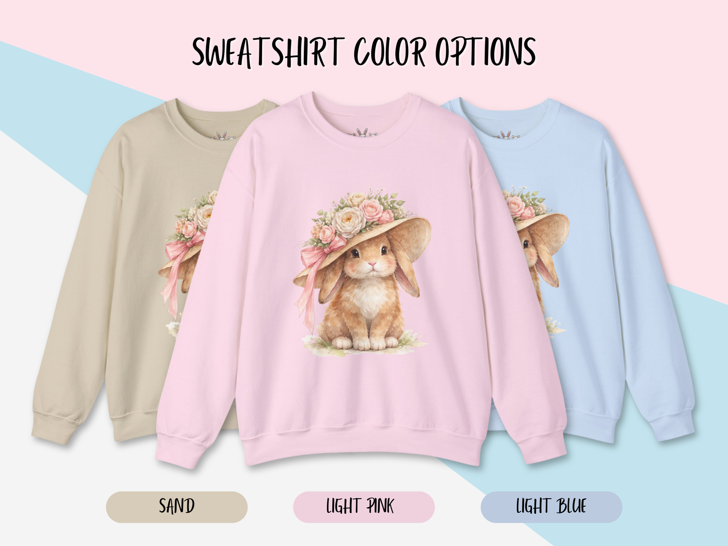 Floral Sun Hat Bunny Sweatshirt | Cottagecore Southern Garden Tea Party Graphic Shirt
