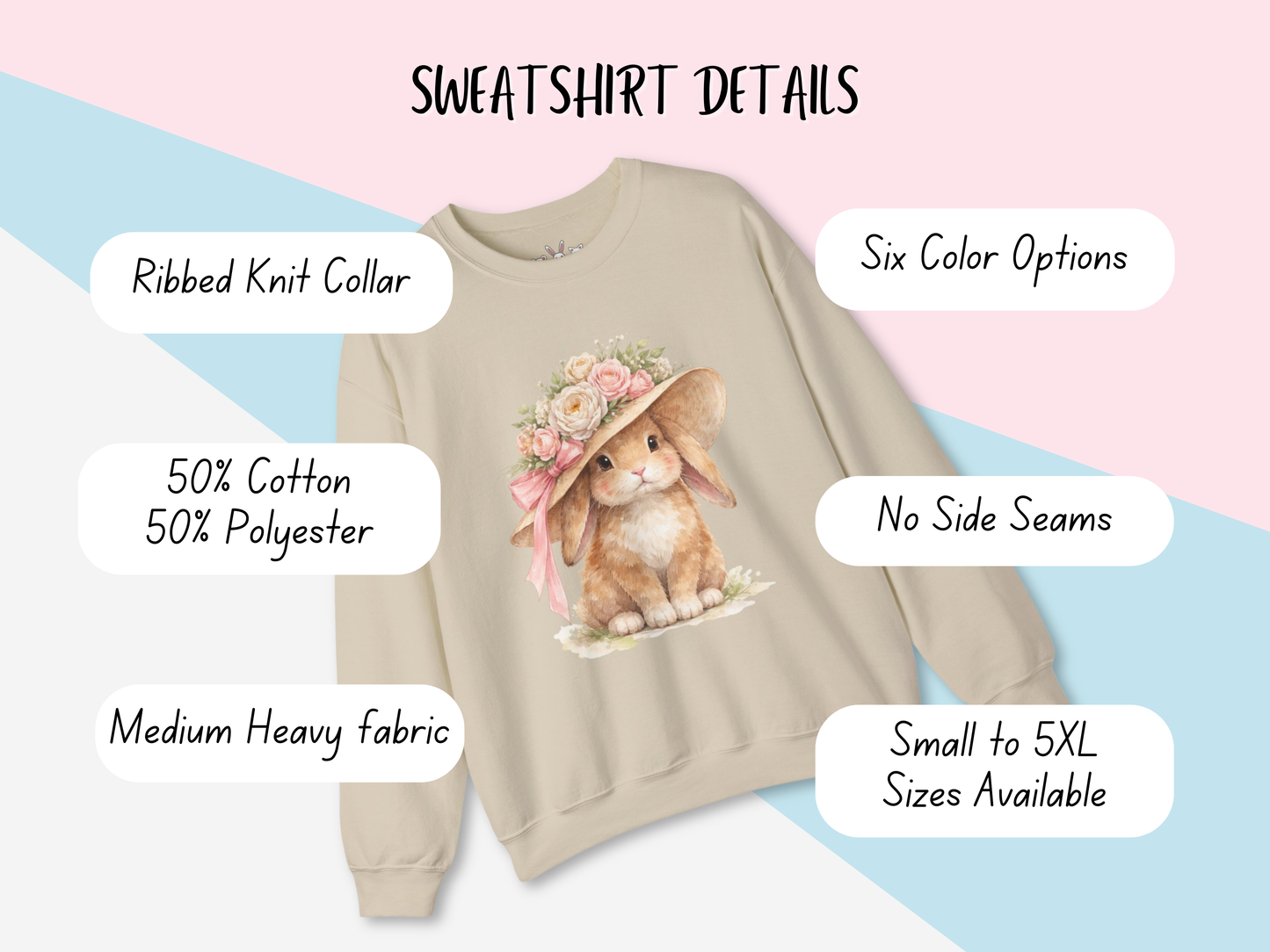 Floral Sun Hat Bunny Sweatshirt | Cottagecore Southern Garden Tea Party Graphic Shirt