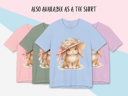 Floral Sun Hat Bunny Sweatshirt | Cottagecore Southern Garden Tea Party Graphic Shirt