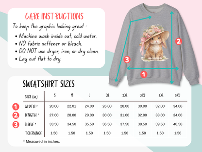 Floral Sun Hat Bunny Sweatshirt | Cottagecore Southern Garden Tea Party Graphic Shirt