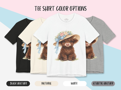 Floral Sun Hat Highland Cow Shirt | Cottagecore Southern Garden Tea Party Graphic Shirt