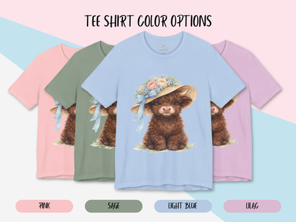 Floral Sun Hat Highland Cow Shirt | Cottagecore Southern Garden Tea Party Graphic Shirt