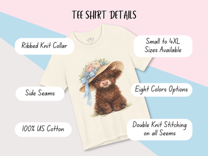 Floral Sun Hat Highland Cow Shirt | Cottagecore Southern Garden Tea Party Graphic Shirt