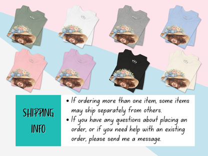 Floral Sun Hat Highland Cow Shirt | Cottagecore Southern Garden Tea Party Graphic Shirt