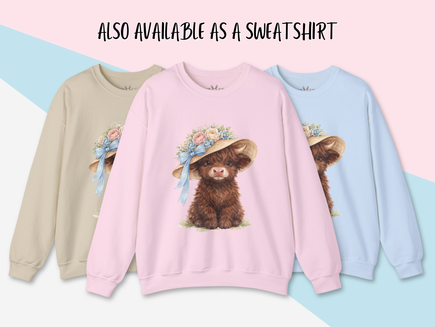 Floral Sun Hat Highland Cow Shirt | Cottagecore Southern Garden Tea Party Graphic Shirt