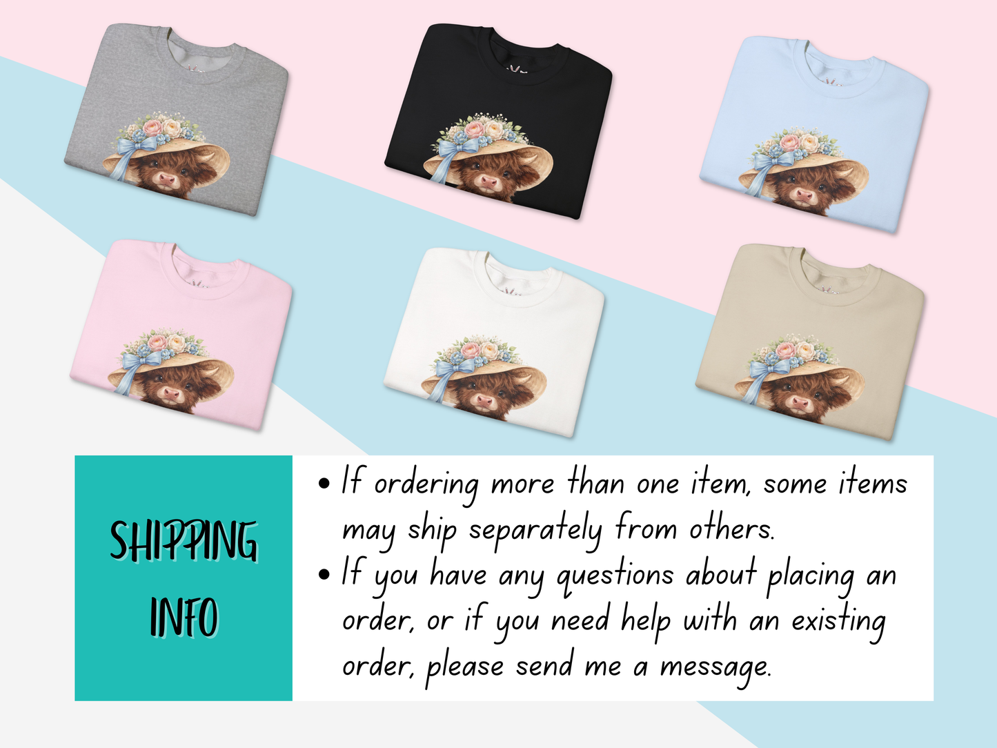 Floral Sun Hat Highland Cow Sweatshirt | Cottagecore Southern Garden Tea Party Graphic Shirt