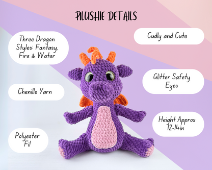 Dreamscale Fantasy Dragon Plush | Purple Crochet Amigurumi Plushie | Cute Handmade Gift