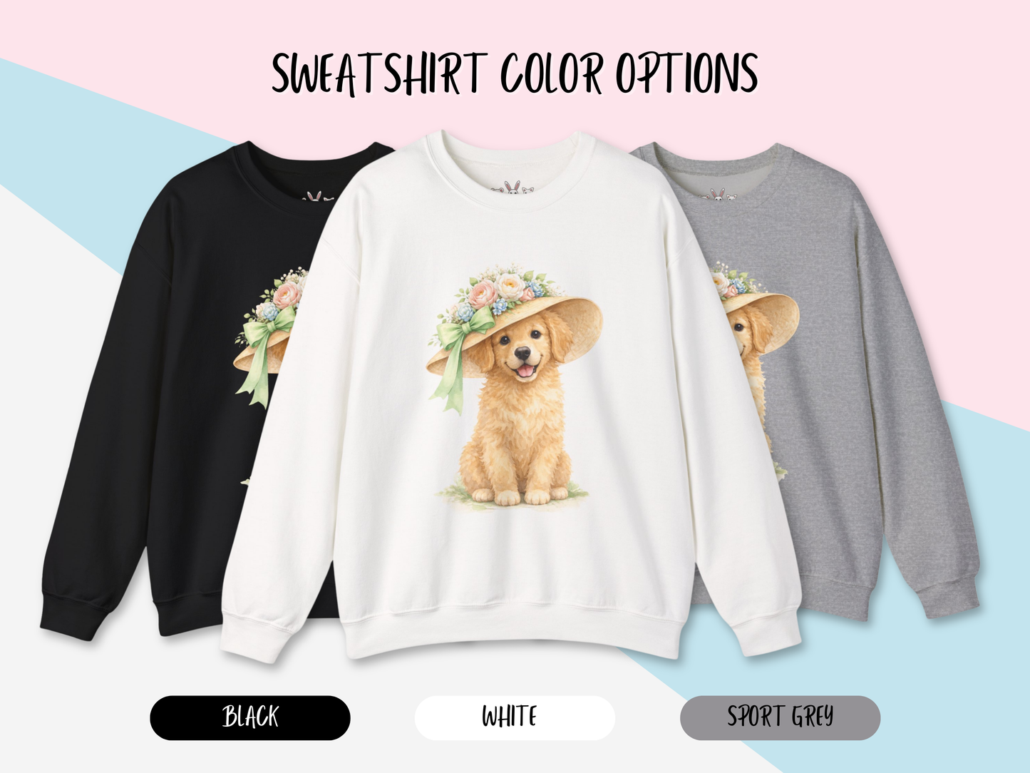 Floral Sun Hat Golden Retriever Dog Sweatshirt | Cottagecore Southern Garden Tea Party Graphic Shirt