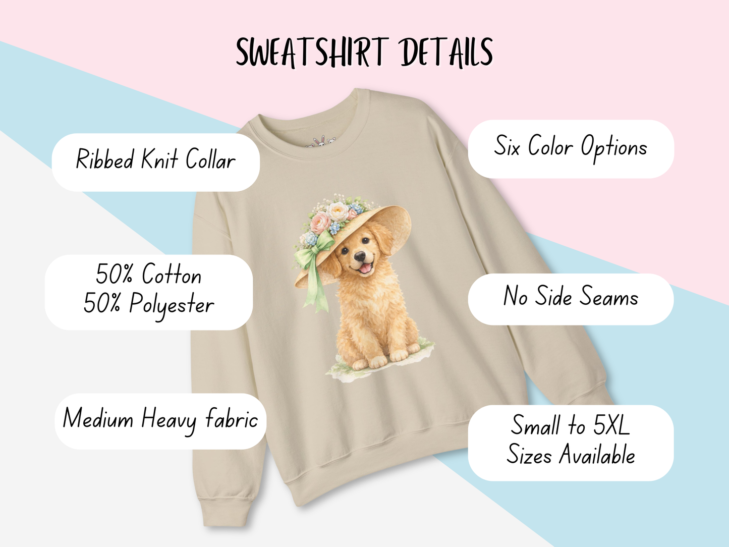 Floral Sun Hat Golden Retriever Dog Sweatshirt | Cottagecore Southern Garden Tea Party Graphic Shirt