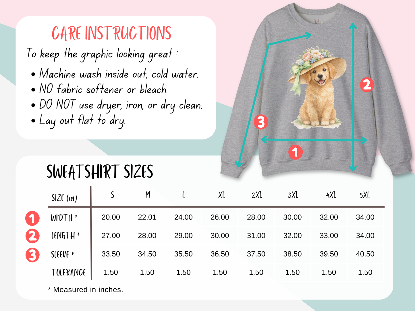 Floral Sun Hat Golden Retriever Dog Sweatshirt | Cottagecore Southern Garden Tea Party Graphic Shirt