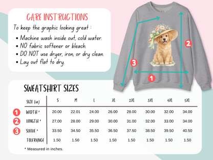 Floral Sun Hat Golden Retriever Dog Sweatshirt | Cottagecore Southern Garden Tea Party Graphic Shirt