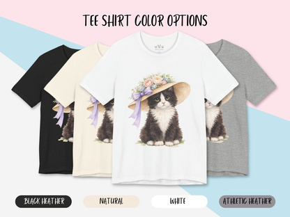 Floral Sun Hat Tuxedo Cat Shirt | Cottagecore Southern Garden Tea Party Graphic Tee