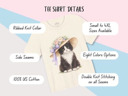 Floral Sun Hat Tuxedo Cat Shirt | Cottagecore Southern Garden Tea Party Graphic Tee