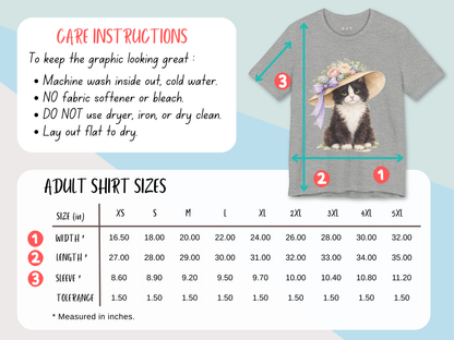 Floral Sun Hat Tuxedo Cat Shirt | Cottagecore Southern Garden Tea Party Graphic Tee