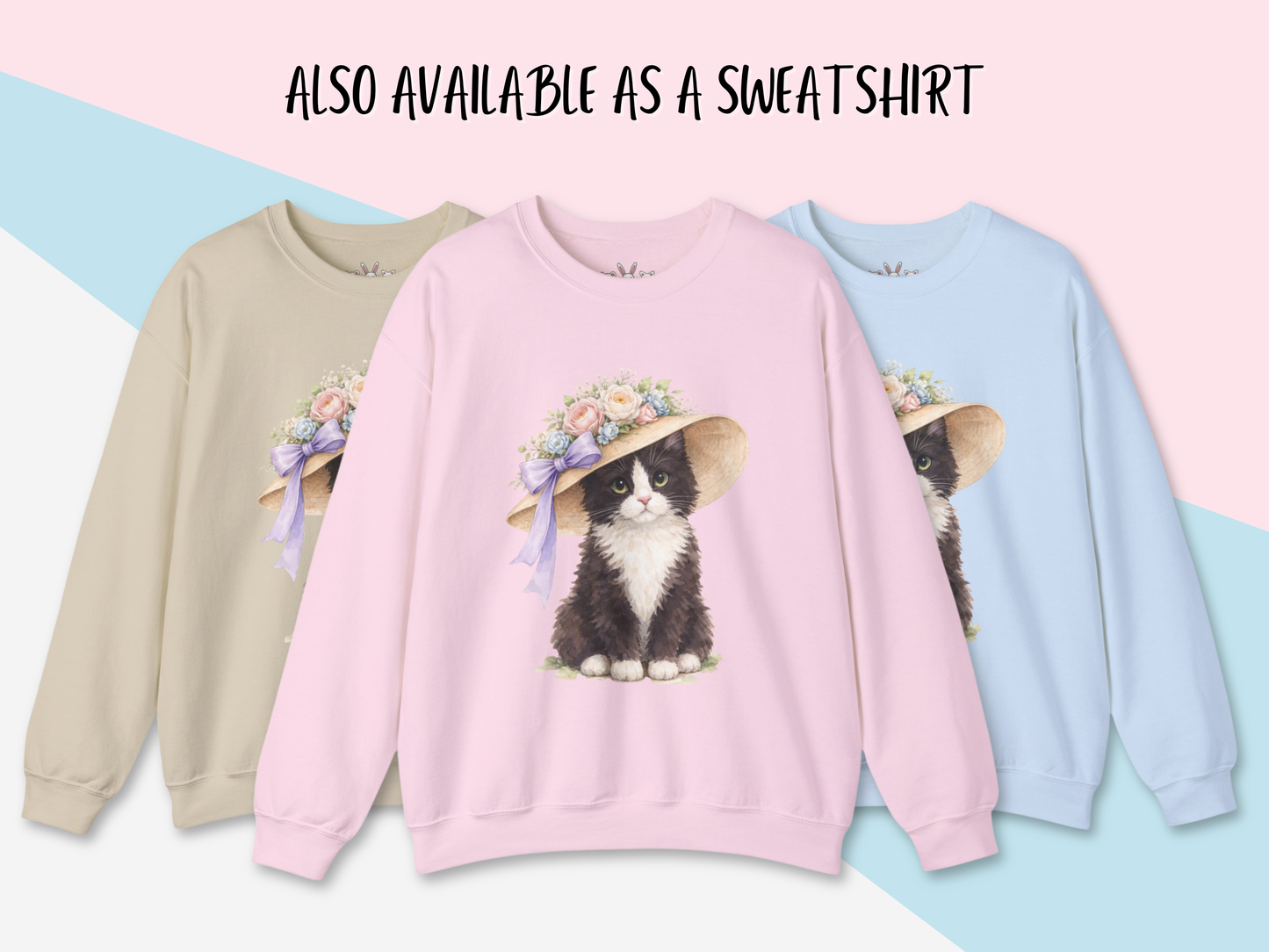 Floral Sun Hat Tuxedo Cat Shirt | Cottagecore Southern Garden Tea Party Graphic Tee