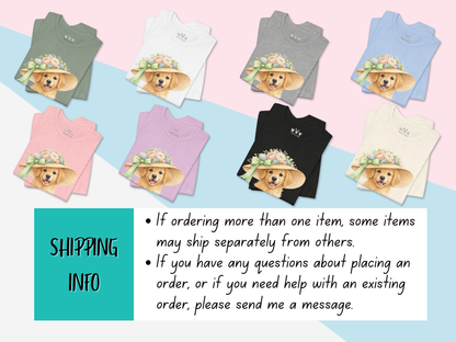 Floral Sun Hat Golden Retriever Dog Shirt | Cottagecore Southern Garden Tea Party Graphic Tee