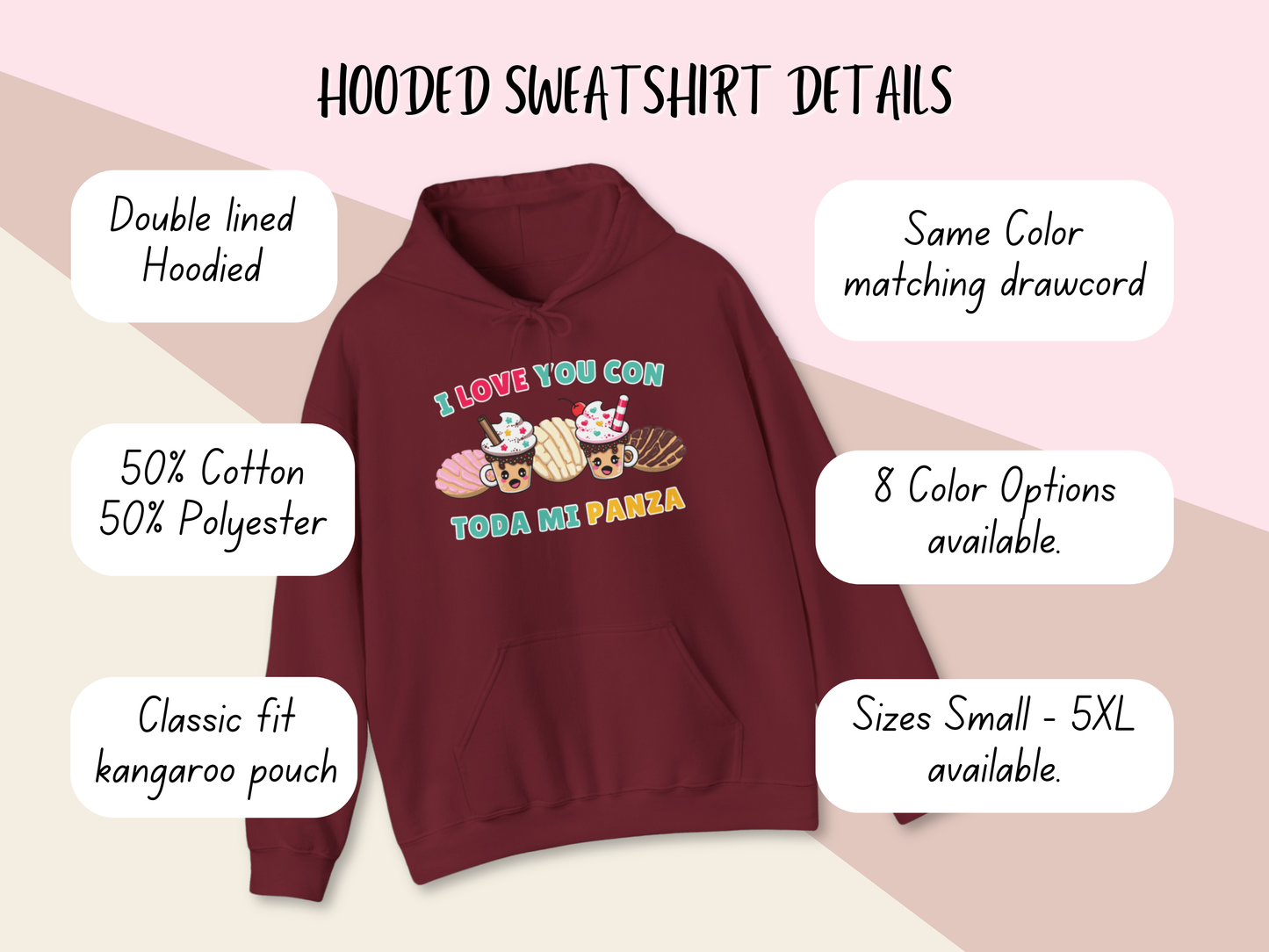 Kawaii Graphic Hoodie - I love you con toda mi Panza