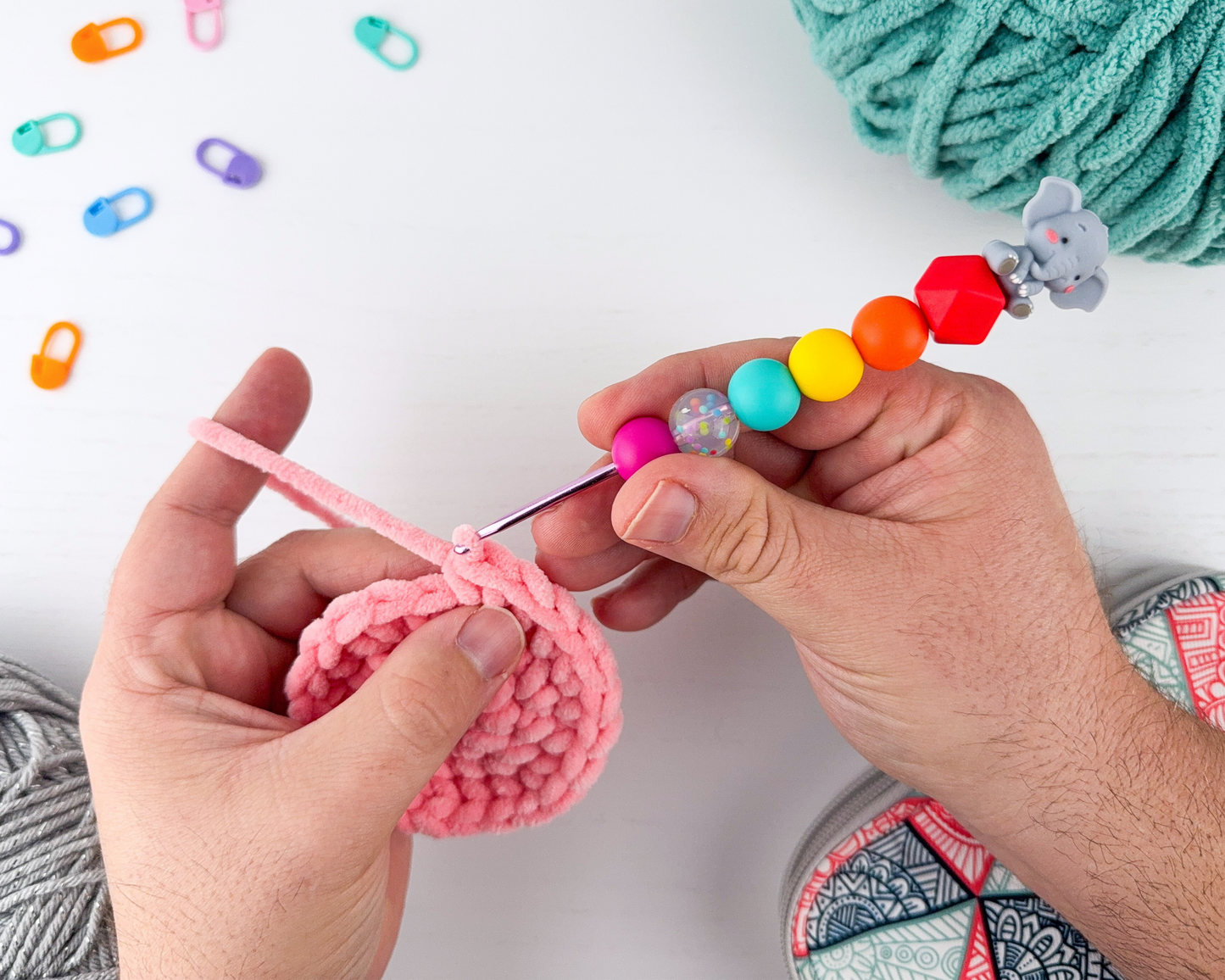 Custom Crochet Hook | Silicone Beaded Handle with Kawaii Animal 3D Charm Topper