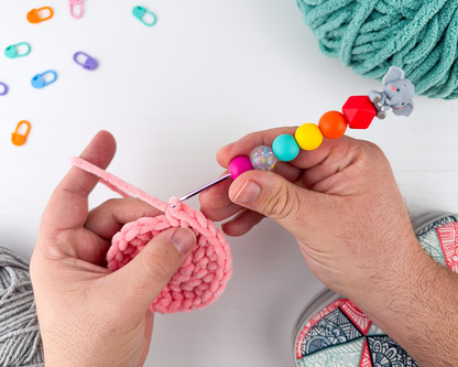 Custom Crochet Hook | Silicone Beaded Handle with Kawaii Animal 3D Charm Topper