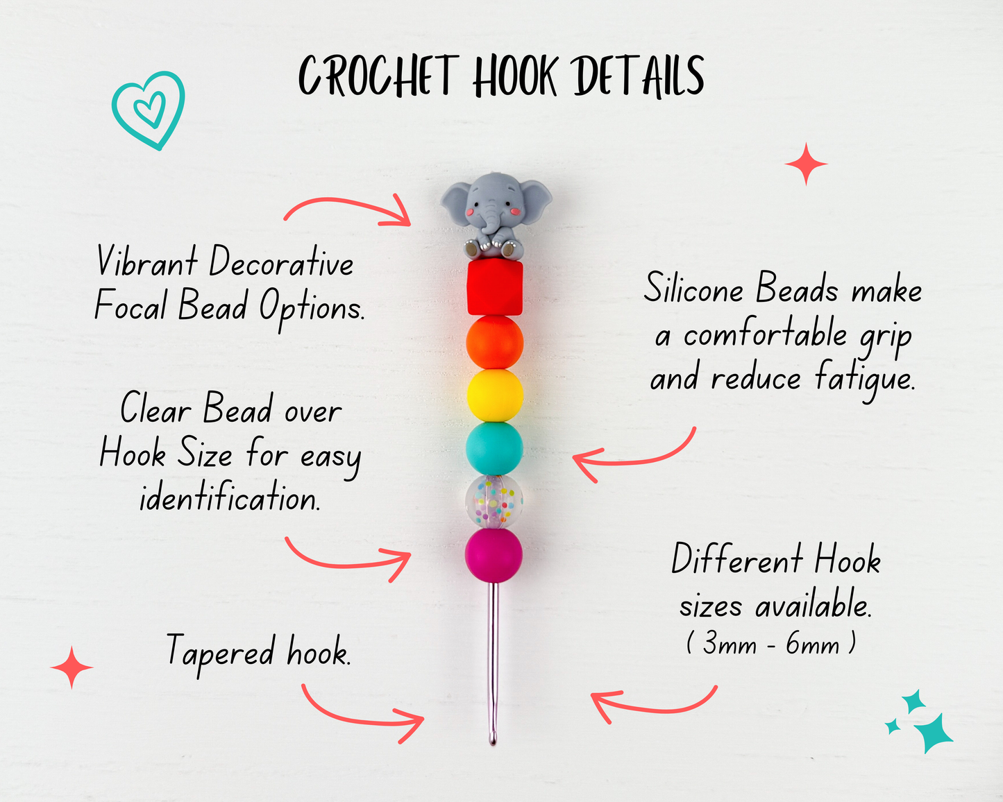 Custom Crochet Hook | Silicone Beaded Handle with Kawaii Animal 3D Charm Topper