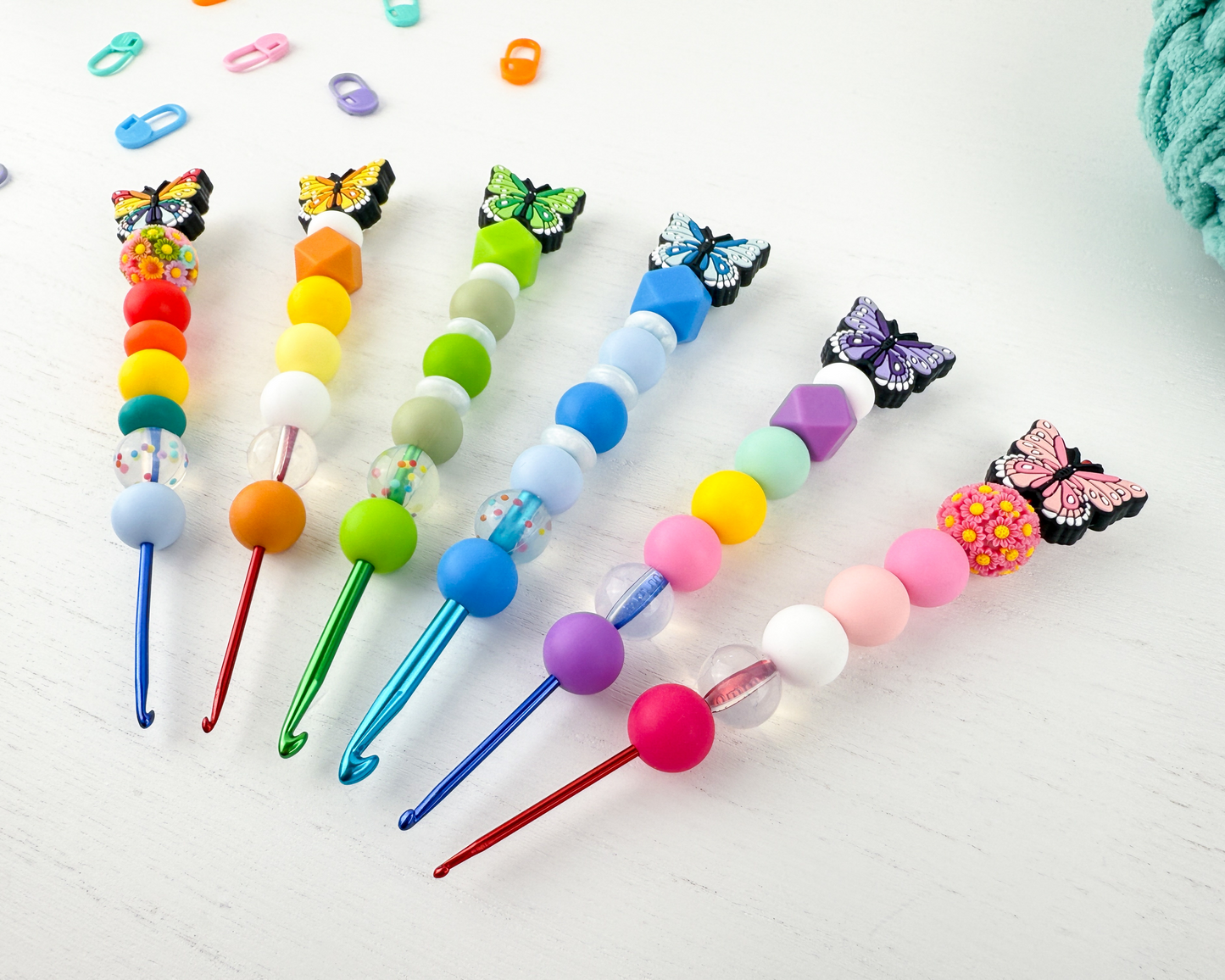 Custom Crochet Hook | Silicone Beaded Handle with Butterfly Charm Topper