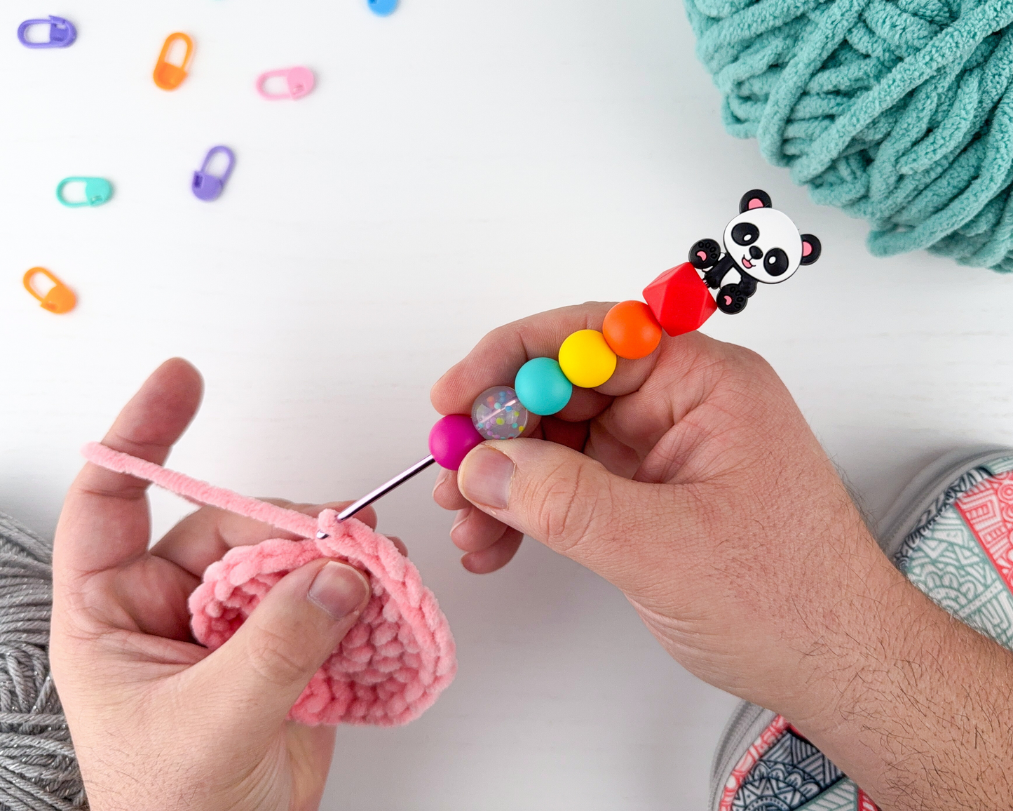Custom Crochet Hook | Silicone Beaded Handle with Kawaii Animal Charm Topper