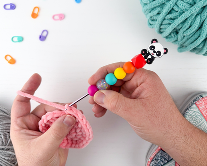 Custom Crochet Hook | Silicone Beaded Handle with Kawaii Animal Charm Topper