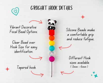 Custom Crochet Hook | Silicone Beaded Handle with Kawaii Animal Charm Topper