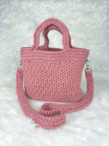 Handmade Crochet Purse with Floral Lining | Jasmine Stitch Cotton Bag with Leather Base