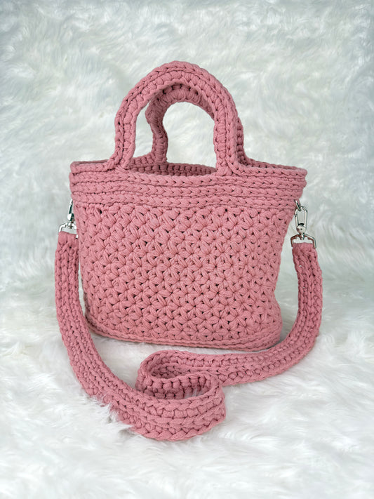 Handmade Crochet Purse with Floral Lining | Jasmine Stitch Cotton Bag with Leather Base