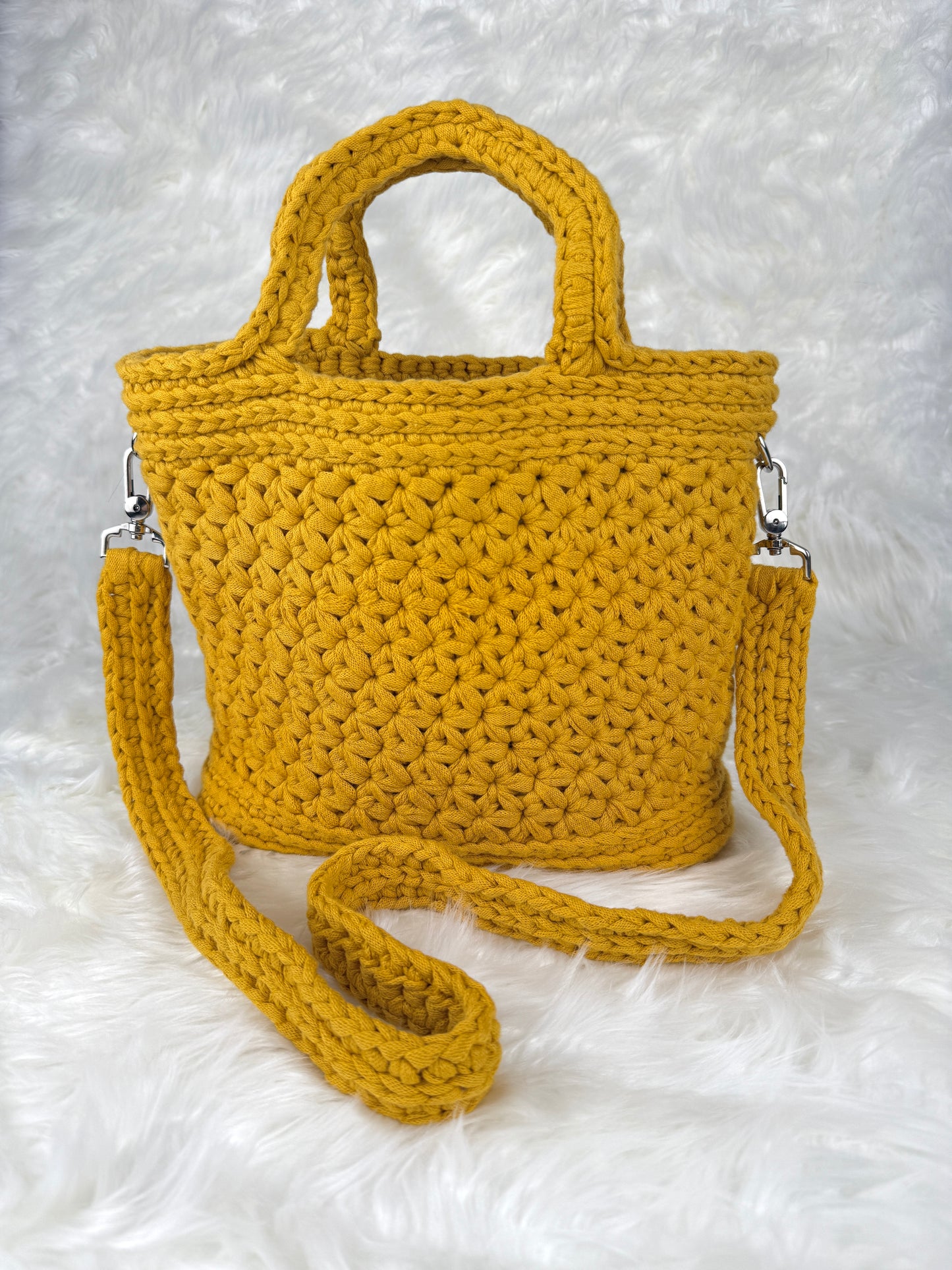 Handmade Crochet Purse with Floral Lining | Jasmine Stitch Cotton Bag with Leather Base