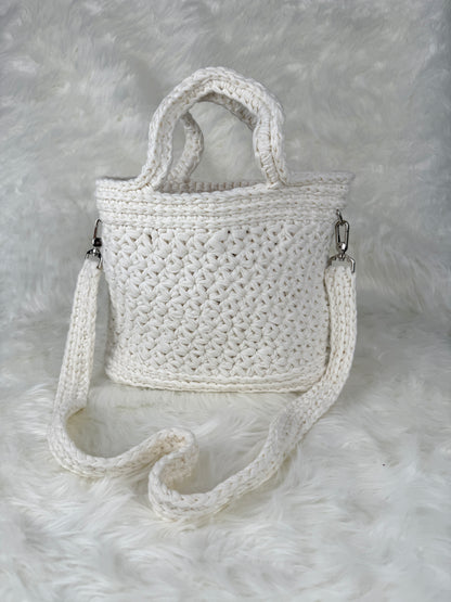 Handmade Crochet Purse with Floral Lining | Jasmine Stitch Cotton Bag with Leather Base