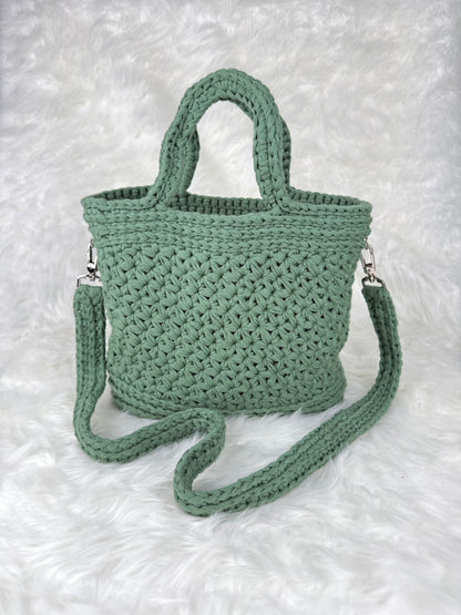 Handmade Crochet Purse with Floral Lining | Jasmine Stitch Cotton Bag with Leather Base