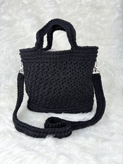 Handmade Crochet Purse with Floral Lining | Jasmine Stitch Cotton Bag with Leather Base