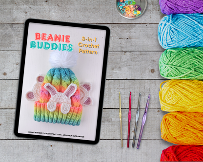 Beanie Buddies Animal Applique Crochet Pattern | Digital Download PDF | Bear, Kitty and Bunny