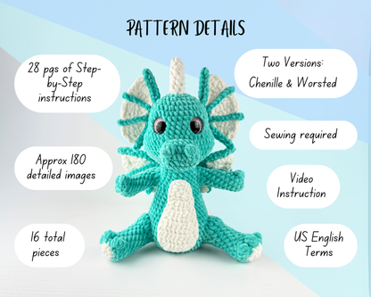 Water Dragon Crochet Pattern | Amigurumi Digital Download PDF Tutorial | Dewdrop