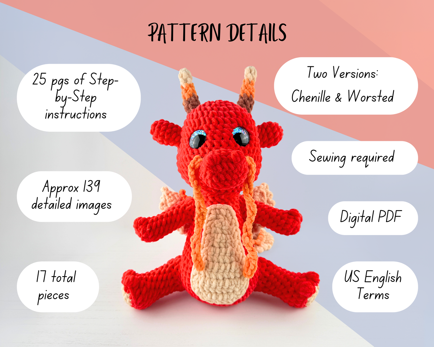 Fire Dragon Crochet Pattern | Amigurumi Digital Download PDF Tutorial | Ignis