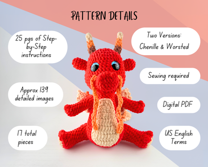 Fire Dragon Crochet Pattern | Amigurumi Digital Download PDF Tutorial | Ignis