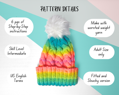Twisted Cable Beanie Knitting Pattern | Winter Hat Tutorial PDF