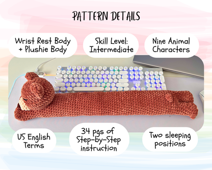 Wrist Rest Crochet Pattern and Sleepy Animal Plushie Bundle