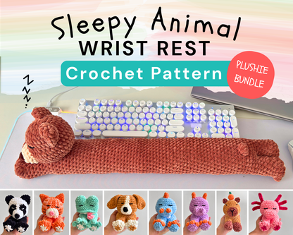 Wrist Rest Crochet Pattern and Sleepy Animal Plushie Bundle